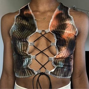 Tie dye lace up tank top